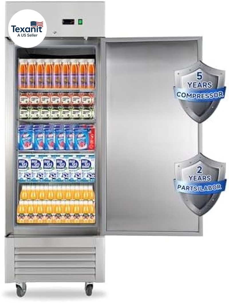 27″ Commercial Refrigerator, 23 Cu.Ft Reach-In Stainless Steel Fridge with Singl