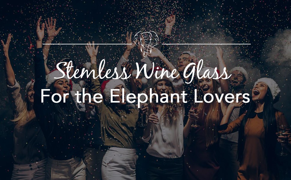 Personalized Elephant Stemless Wine Glass with Name – Custom Elephant Themed