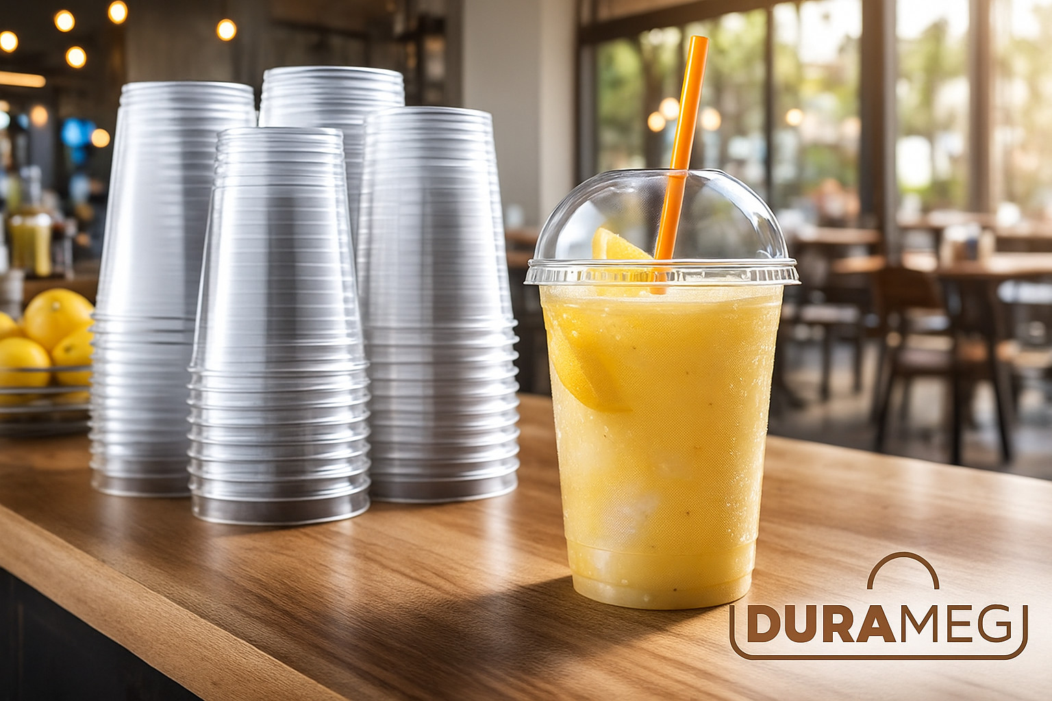 DURAMEG 12oz Clear PET Cups with Dome Lids 100 Pack | Disposable Smoothie Cups
