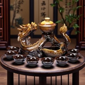 Chinese Gongfu Tea Set – Ceramic Teapot with Infuser, 8 Cups, Semi Automatic