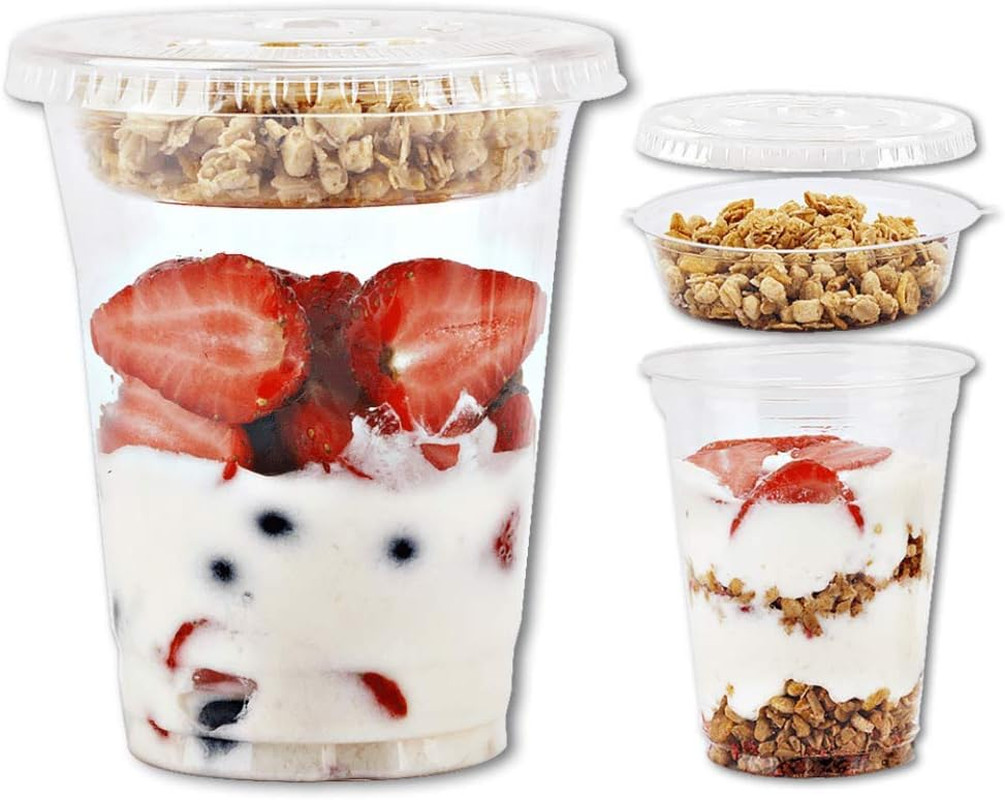 12 oz Clear Plastic Parfait Cups with Insert 3.25oz & Flat Lids No Hole – (20…