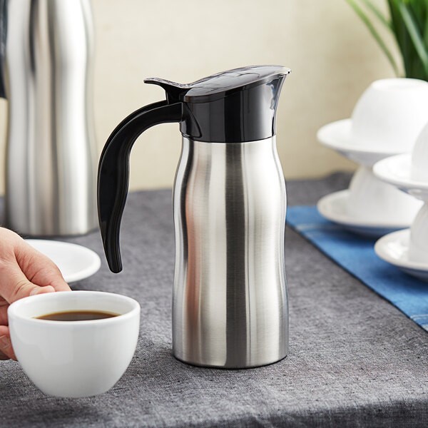 Choice 24 oz Stainless Steel Insulated Slimline Coffee Carafe Server w Lid