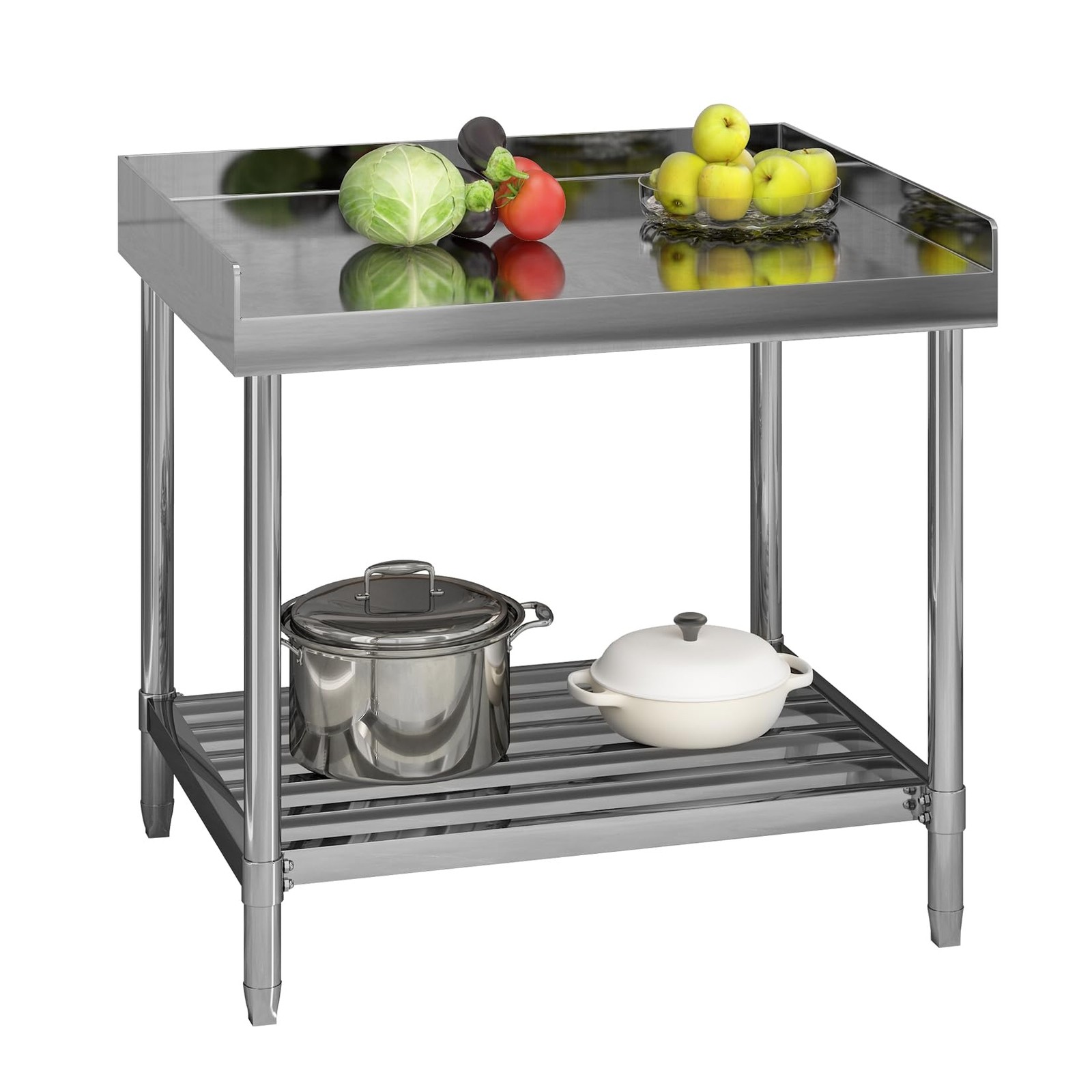 36 x 30/48 X 24 Inch Stainless Steel Table with Backsplash for Prep & Work Home