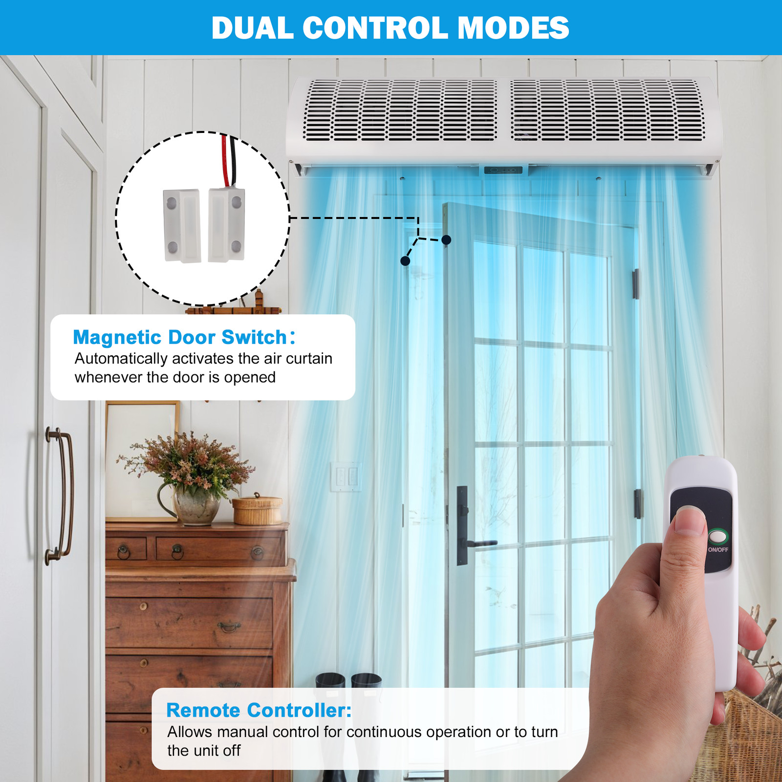 36″ Commercial Air Curtain 110V UL Certified Silent Magnetic Door Switch Remote