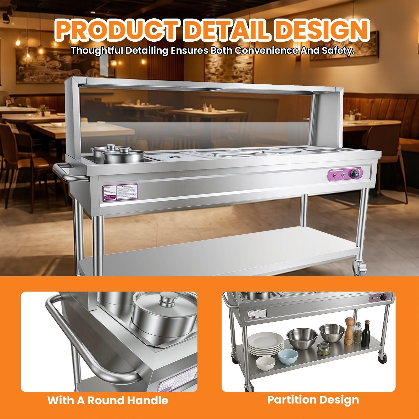 2500W Commercial Food Warmer 7 Pans + 2 Pots Electric Steam Table 86℉- 230℉