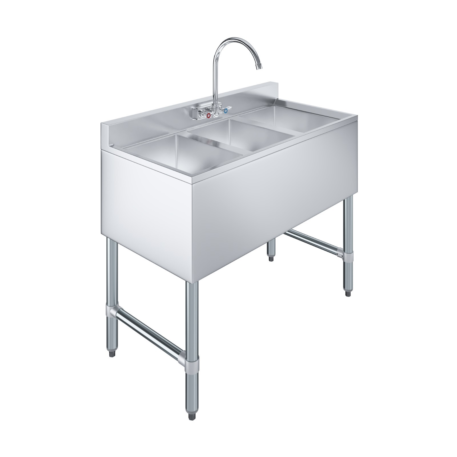 38 in. x 19 in. Three Compartment Underbar Sink with 10 in. x 14 in. Bowls. NSF