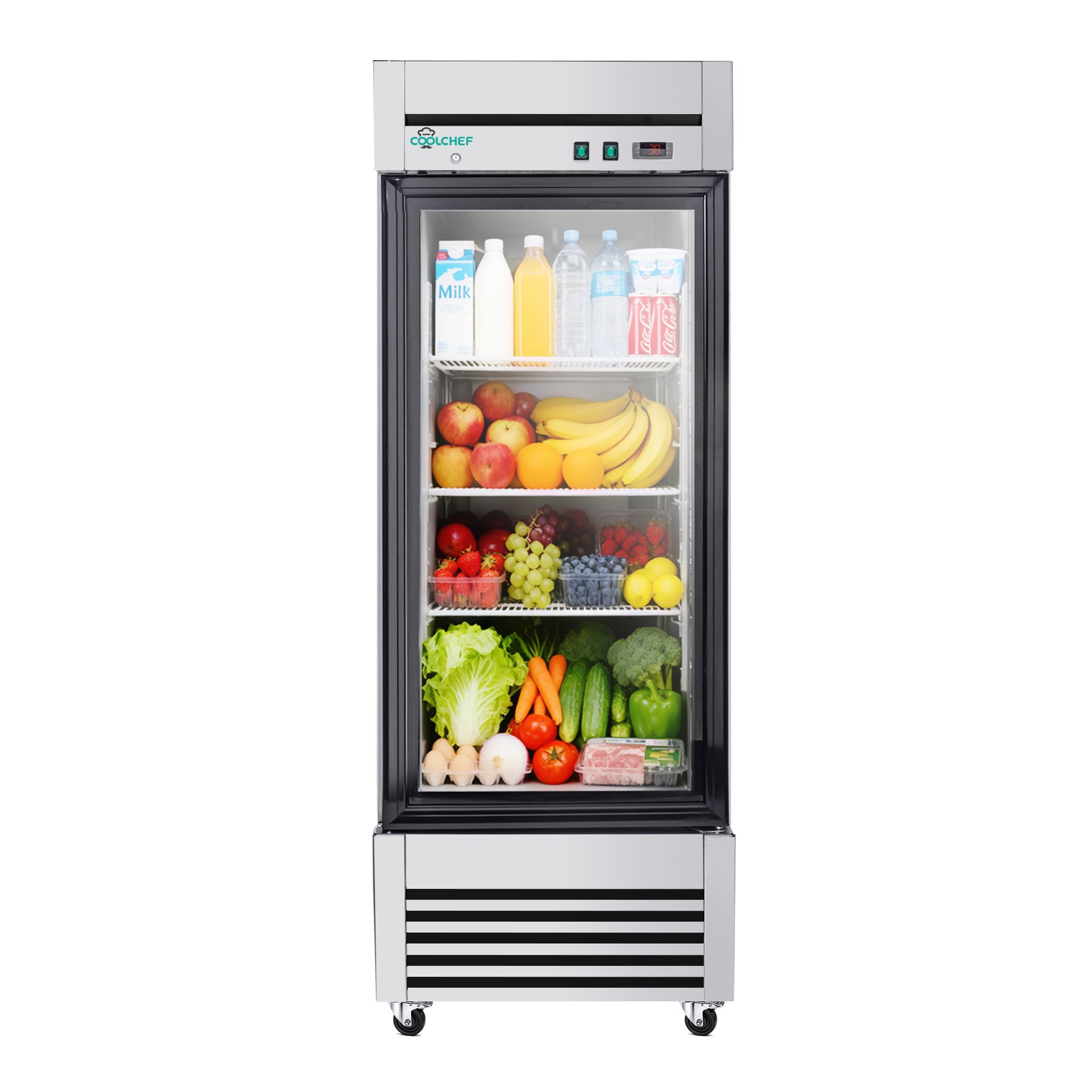27″ Commercial Glass Door Refrigerator 23 Cu.Ft 33-40℉ Low-E Tempered Glass ETL