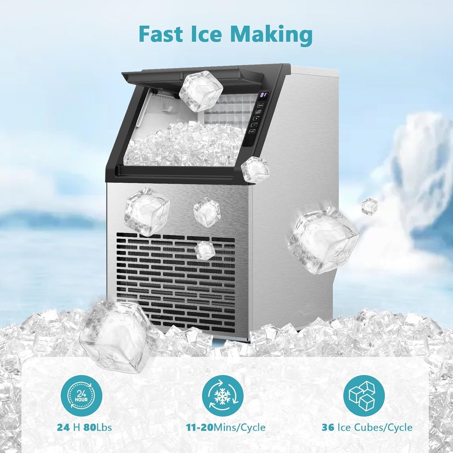 Commercial Ice Maker with 24Lbs Storage – Perfect for Outdoor Events & Offices