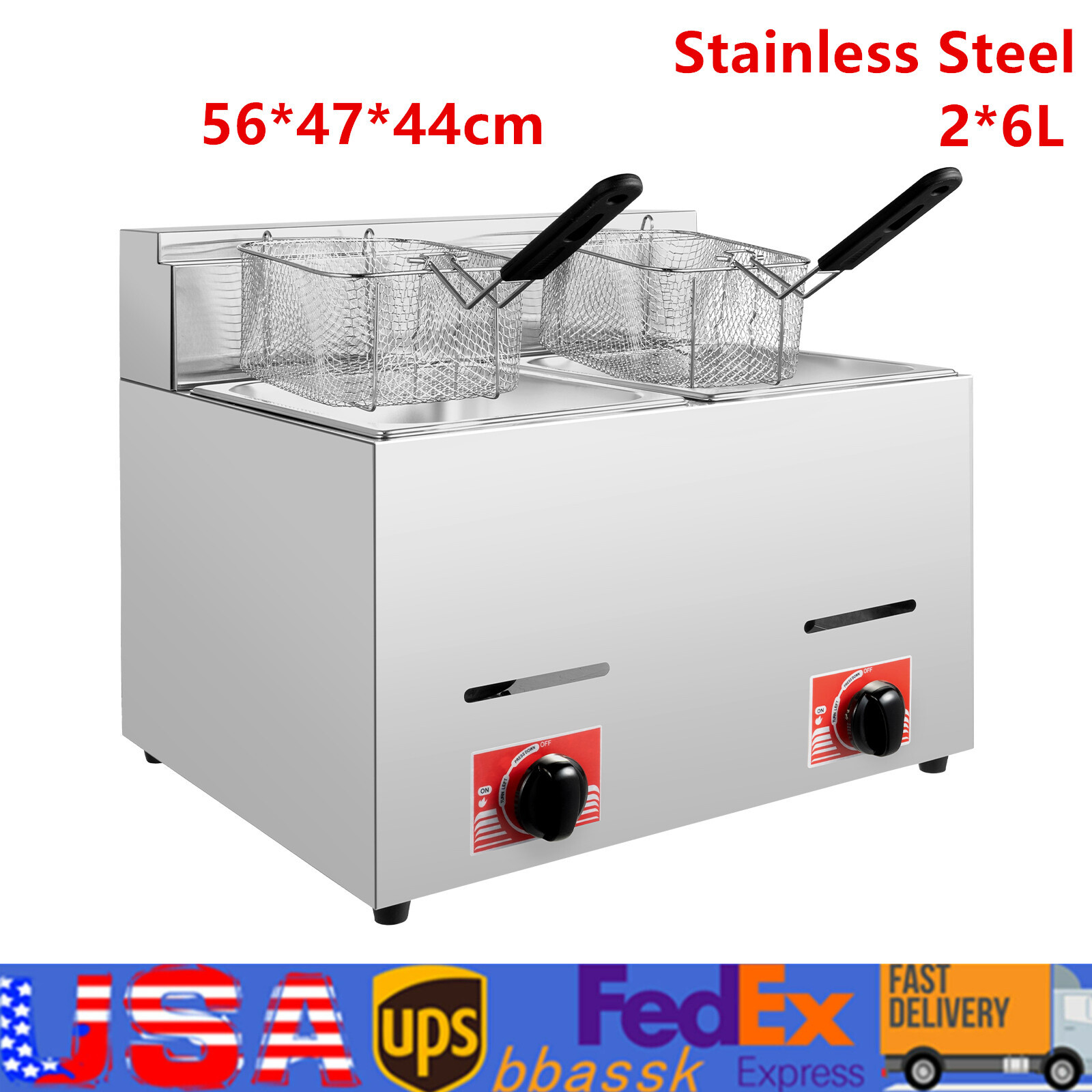 Countertop Gas Fryer w/ 2 Frying Baskets LPG Liquefied Gas Deep Fryer USA