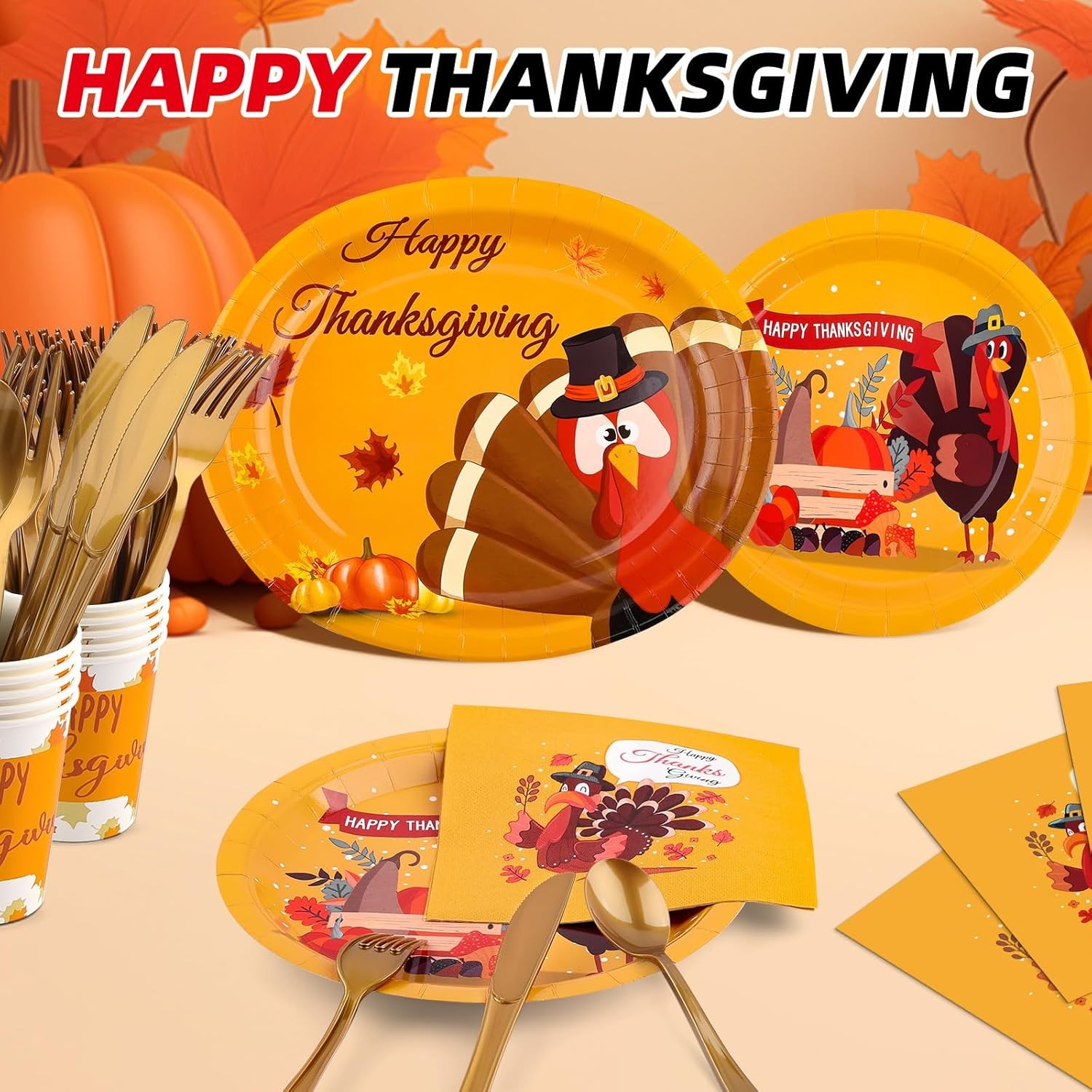 210Pcs Thanksgiving Paper Plates Set -(30 Guests) with 10 * 12inch Oval and