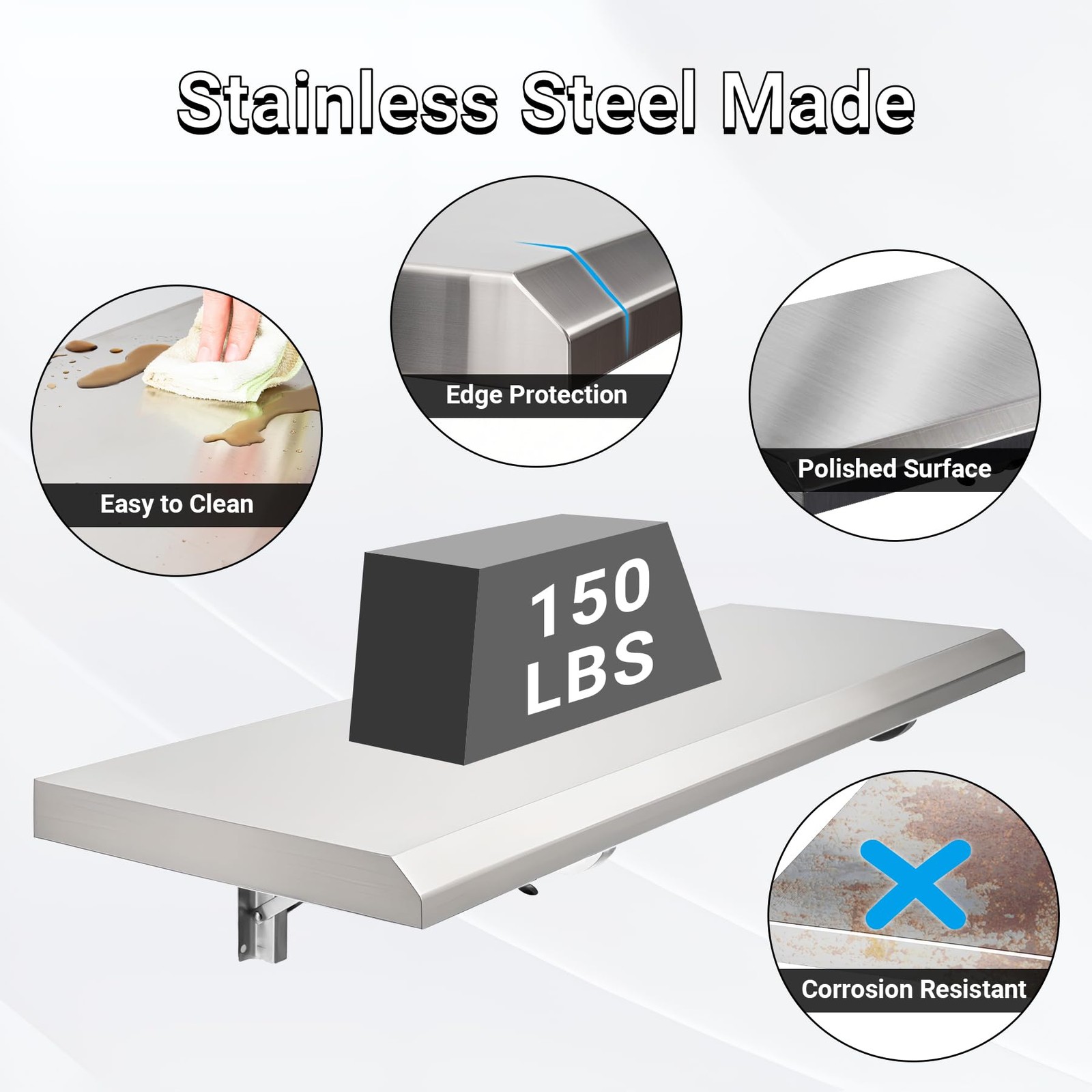 Stainless Steel Folding Concession Shelf 24″ x 18″