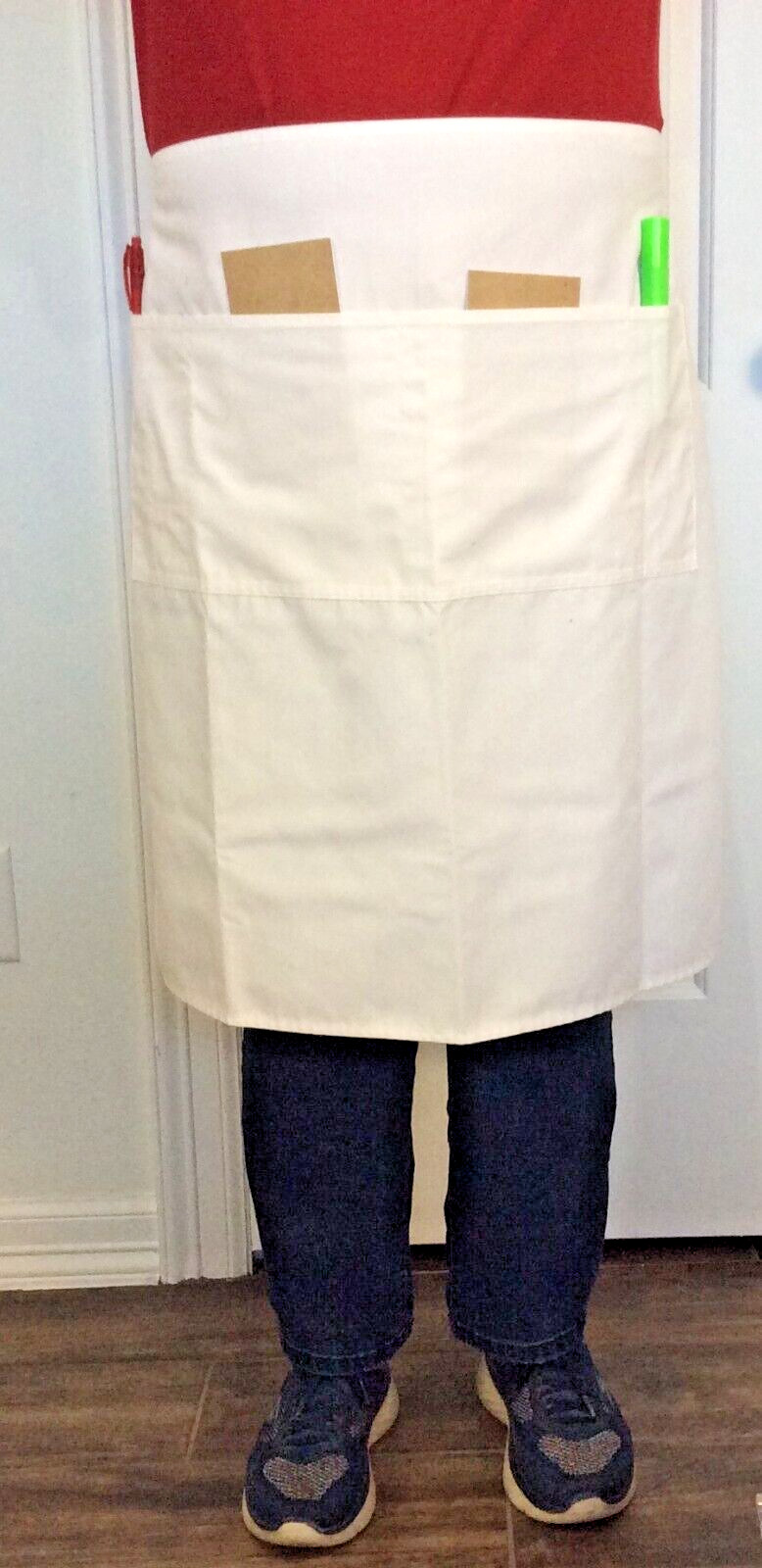 Lot Of 2 Restaurant Waiter Waitress Barista Half Bib 4-Pocket Apron White 30×25