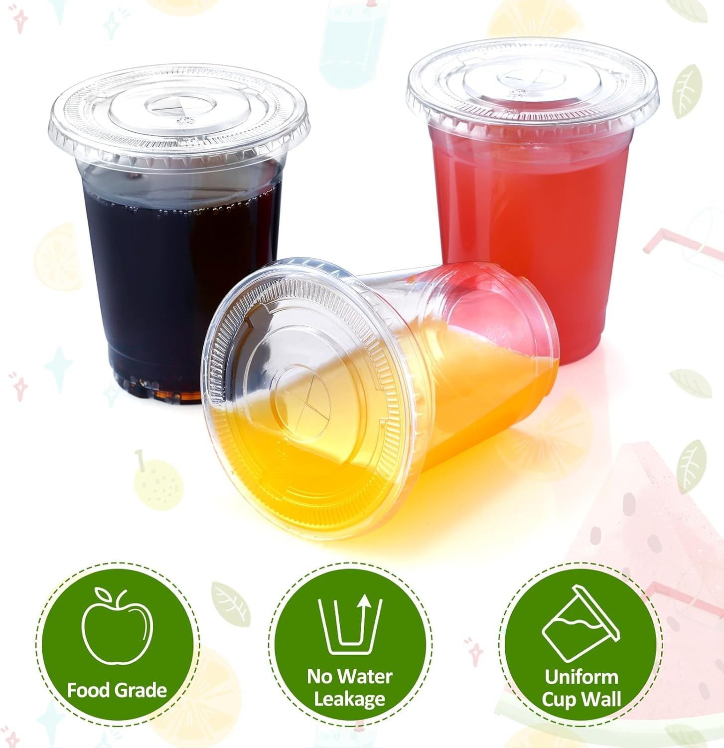 Leak-Proof Clear Plastic Cups with Lids, 100 Set