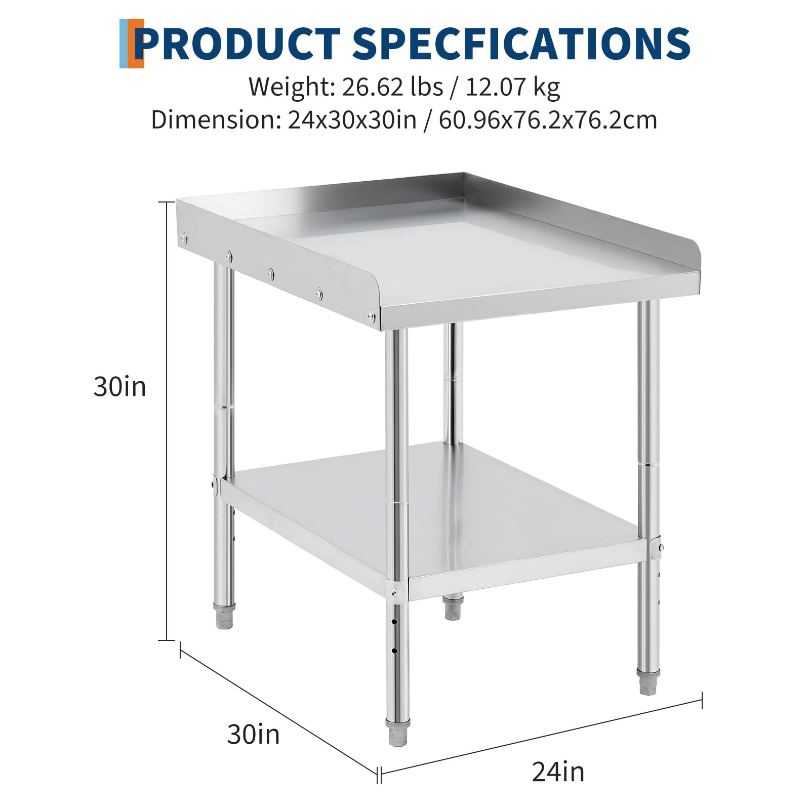 24×30 inch Stainless Steel Work Table ,2-Tier Commercial Kitchen Food Prep Table