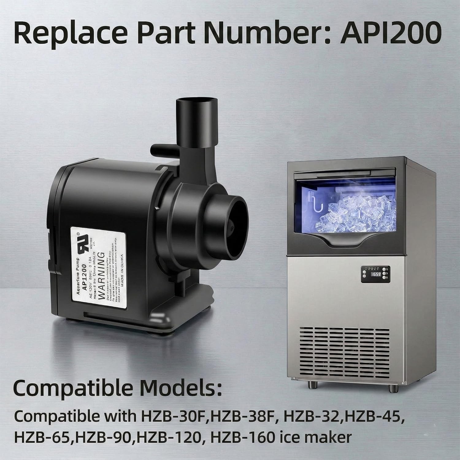 AP1200 AC120V Commercial Ice Maker Water Pump Compatible with HZB-30F, Black