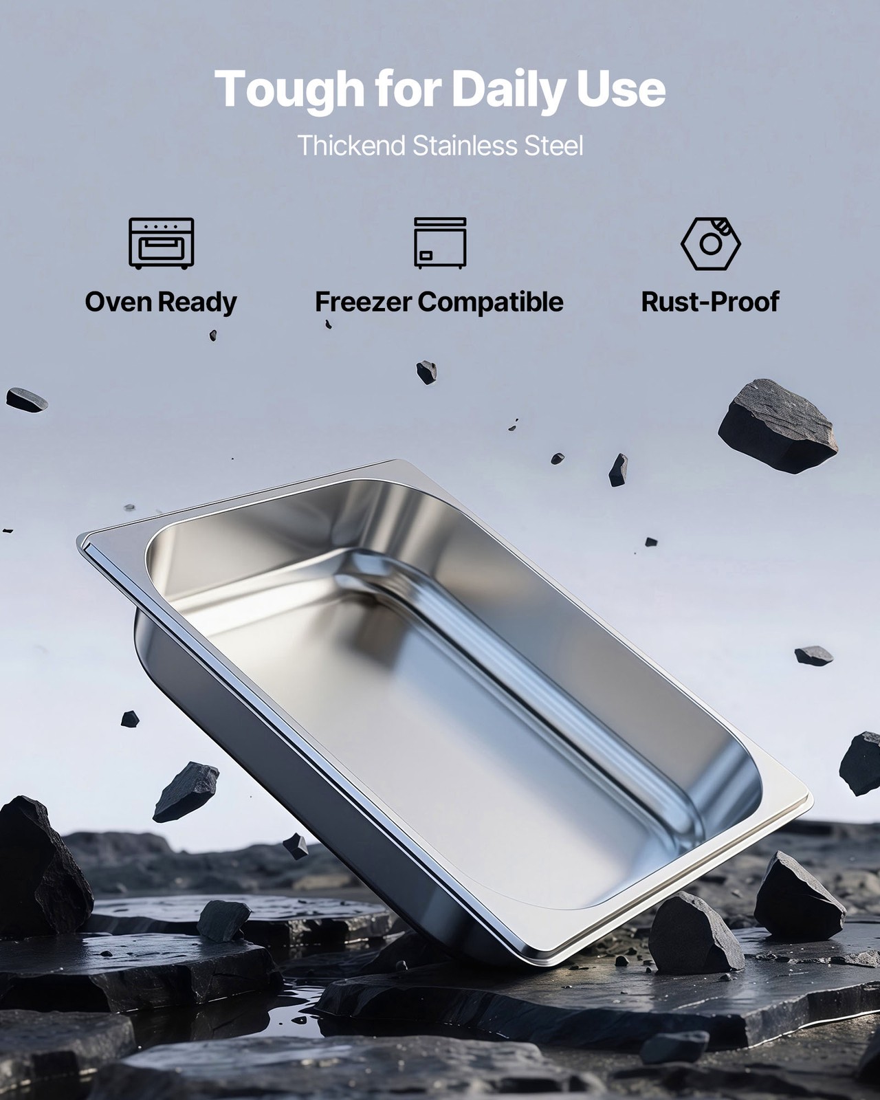 VEVOR 1/2 Size Hotel Pans Steam Table Pans 2.5 Inch Deep Stainless Steel 4 Pack