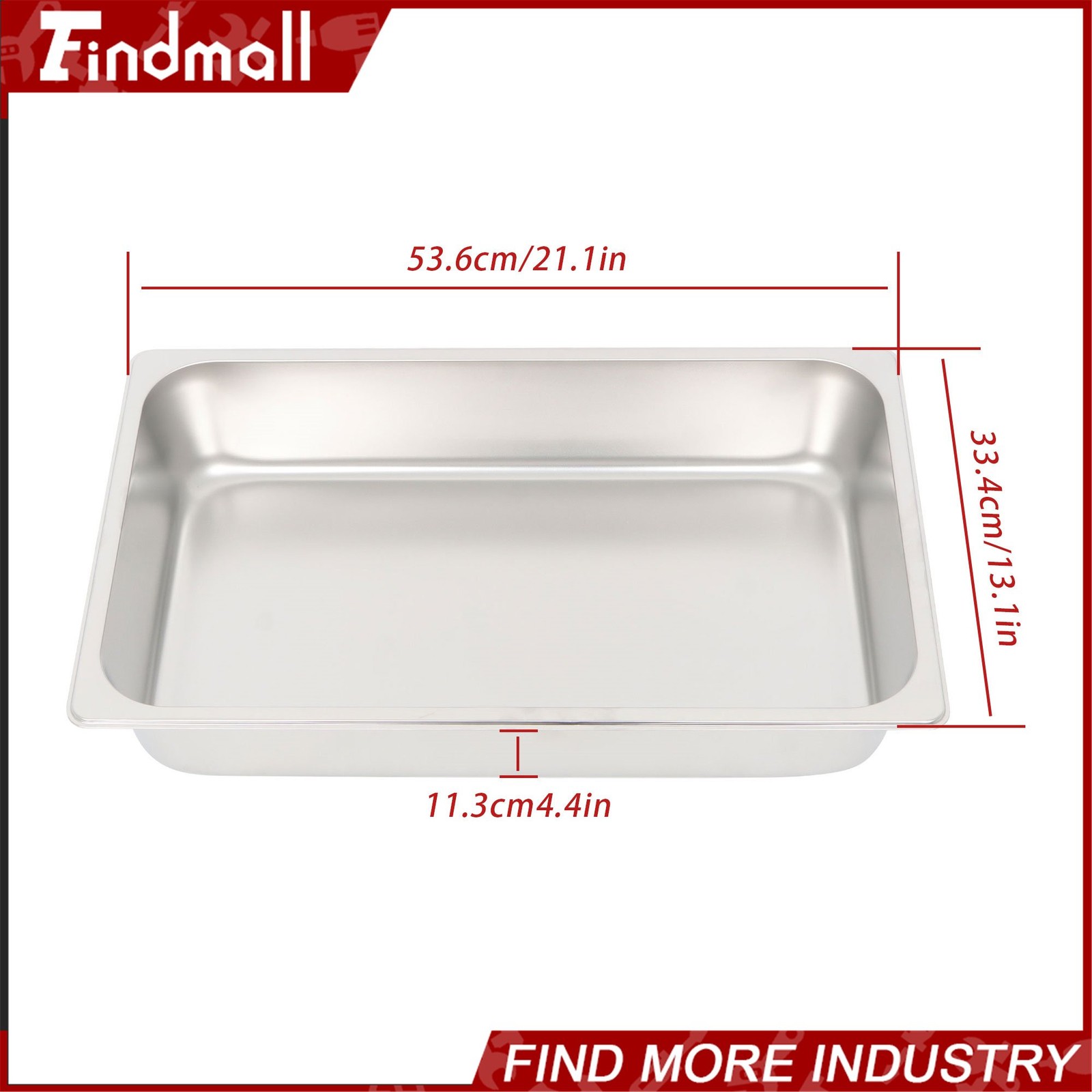 Findmall 2 Pack Stainless Steam Hotel Pan with Lid, 1/1 Size X 4 Inch Deep Steam