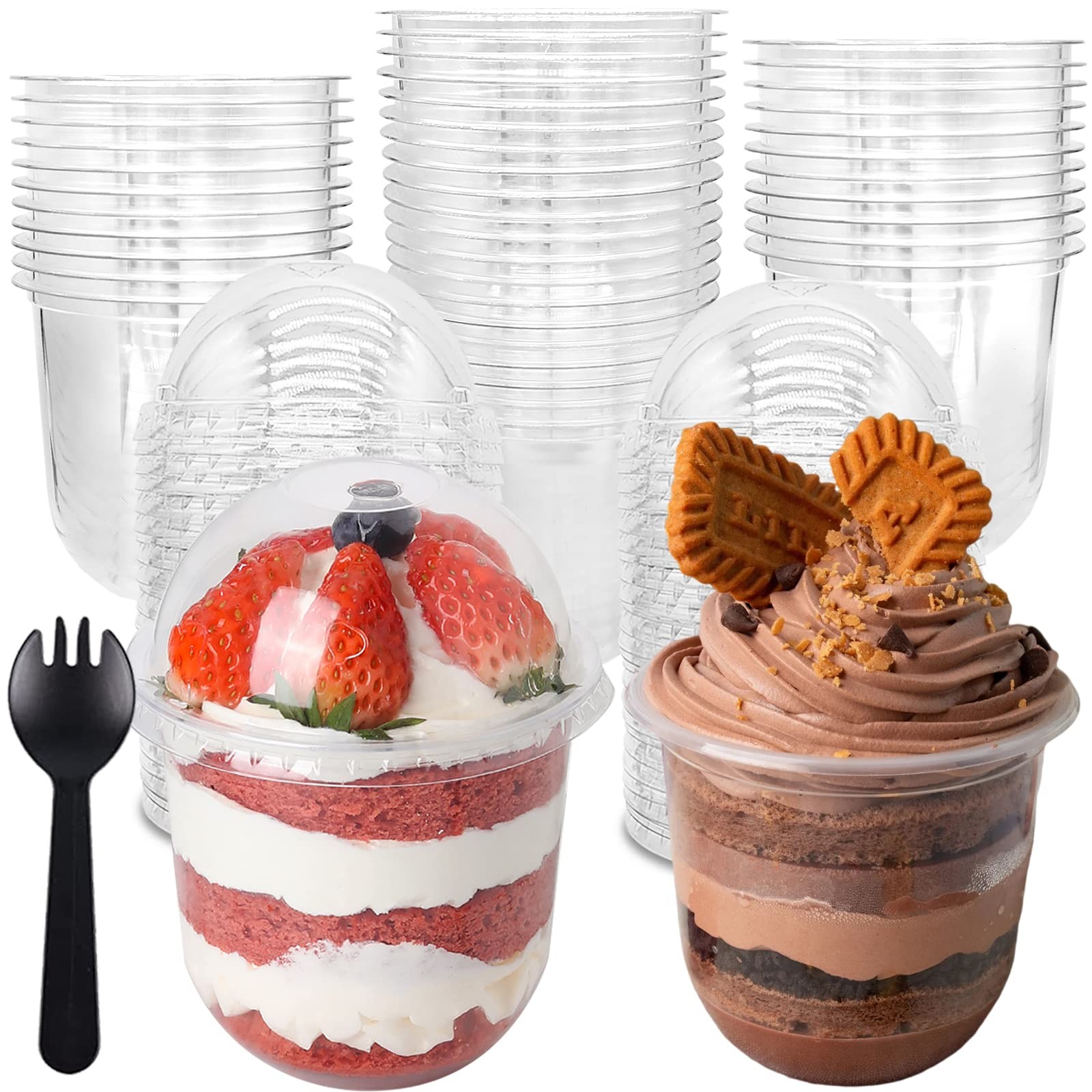 50 Pack 12OZ Clear Plastic Cups with Dome Lids and Sporks No Hole Disposable …