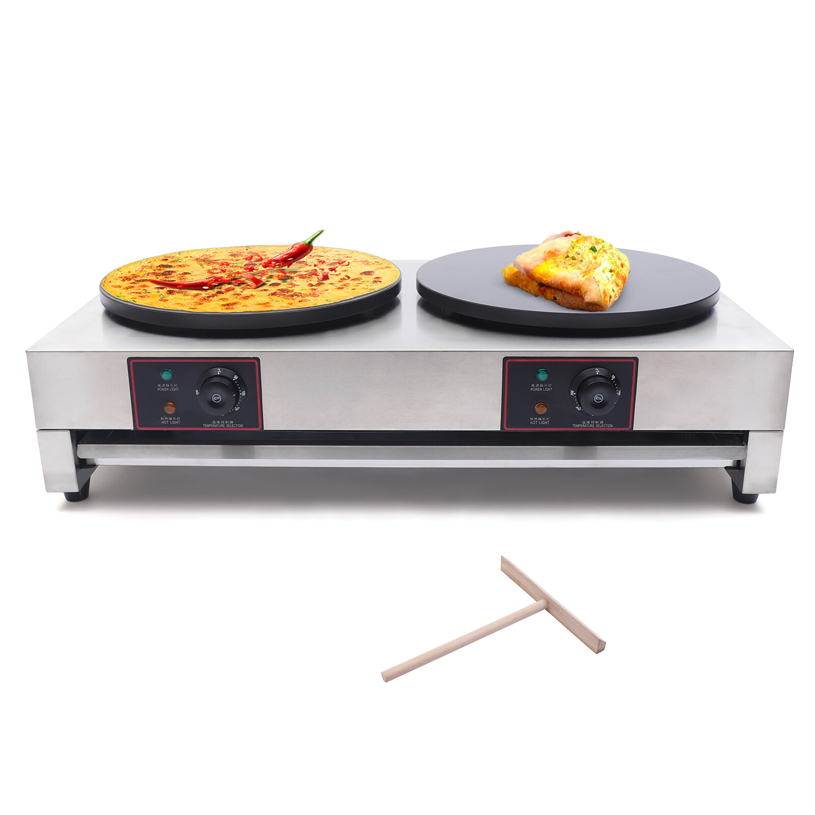 16″ Commercial Electric Crepe Maker Machine Two Burner Hotplates Non-Stick 3400W