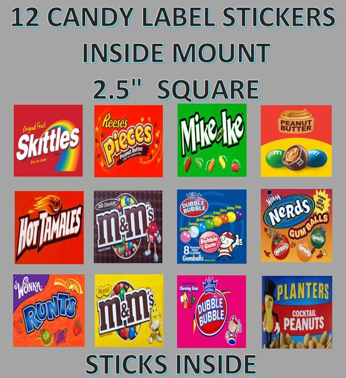 12 INSIDE MOUNT 2.5 x 2.5 Candy Machine Bulk Vending Labels