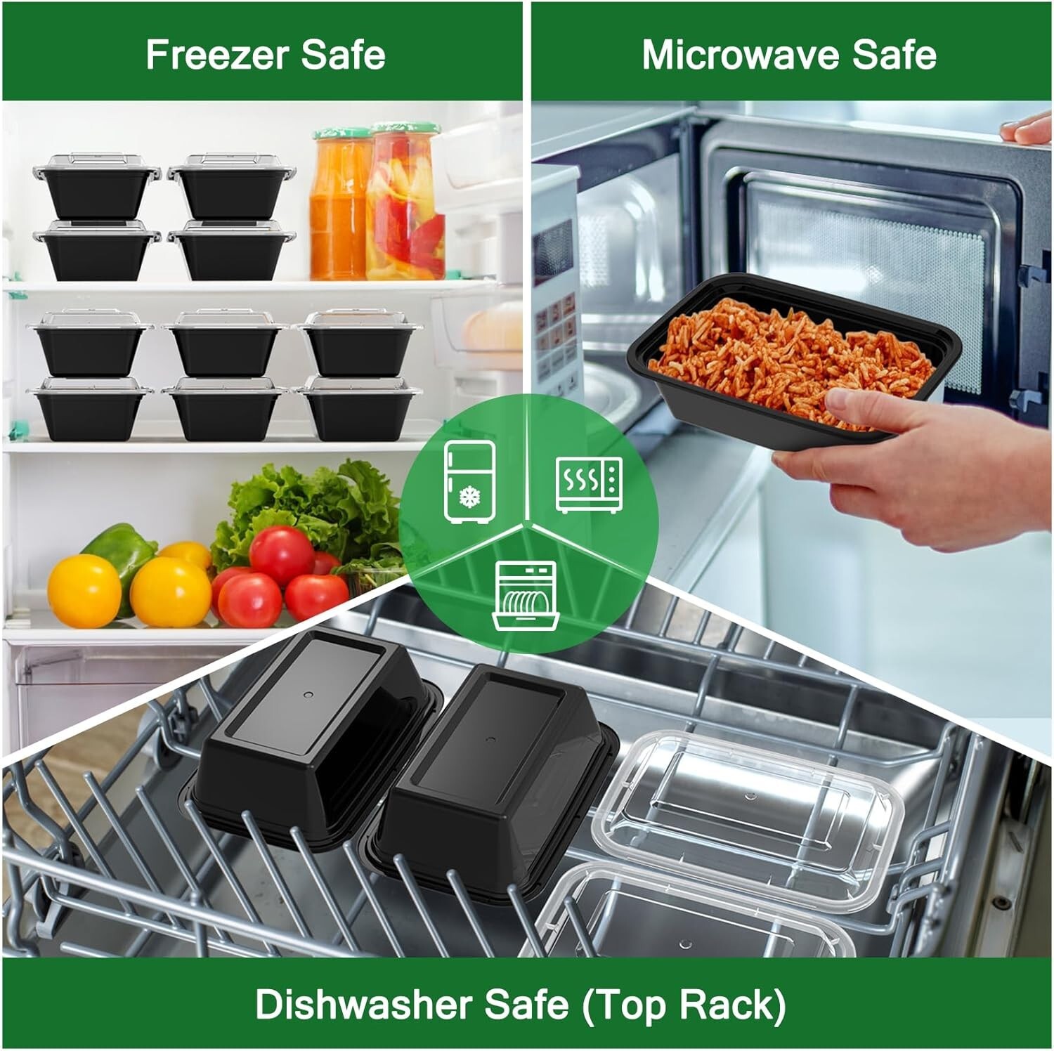 Paquete de 50 (100 piezas) de recipientes reutilizables para preparar comidas de