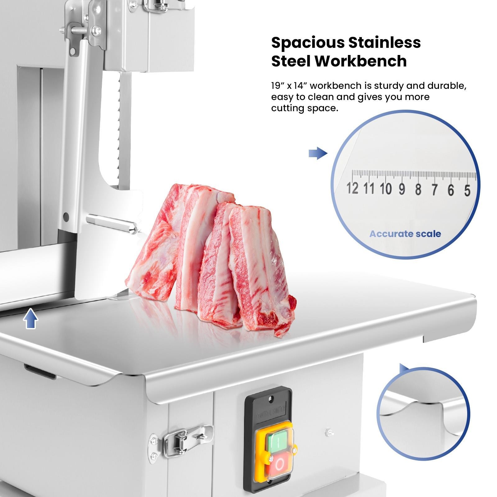 1000W Electric Bone Saw Machine w/19×14″ Worktable Frozen Meat Cutter w/8 Blades