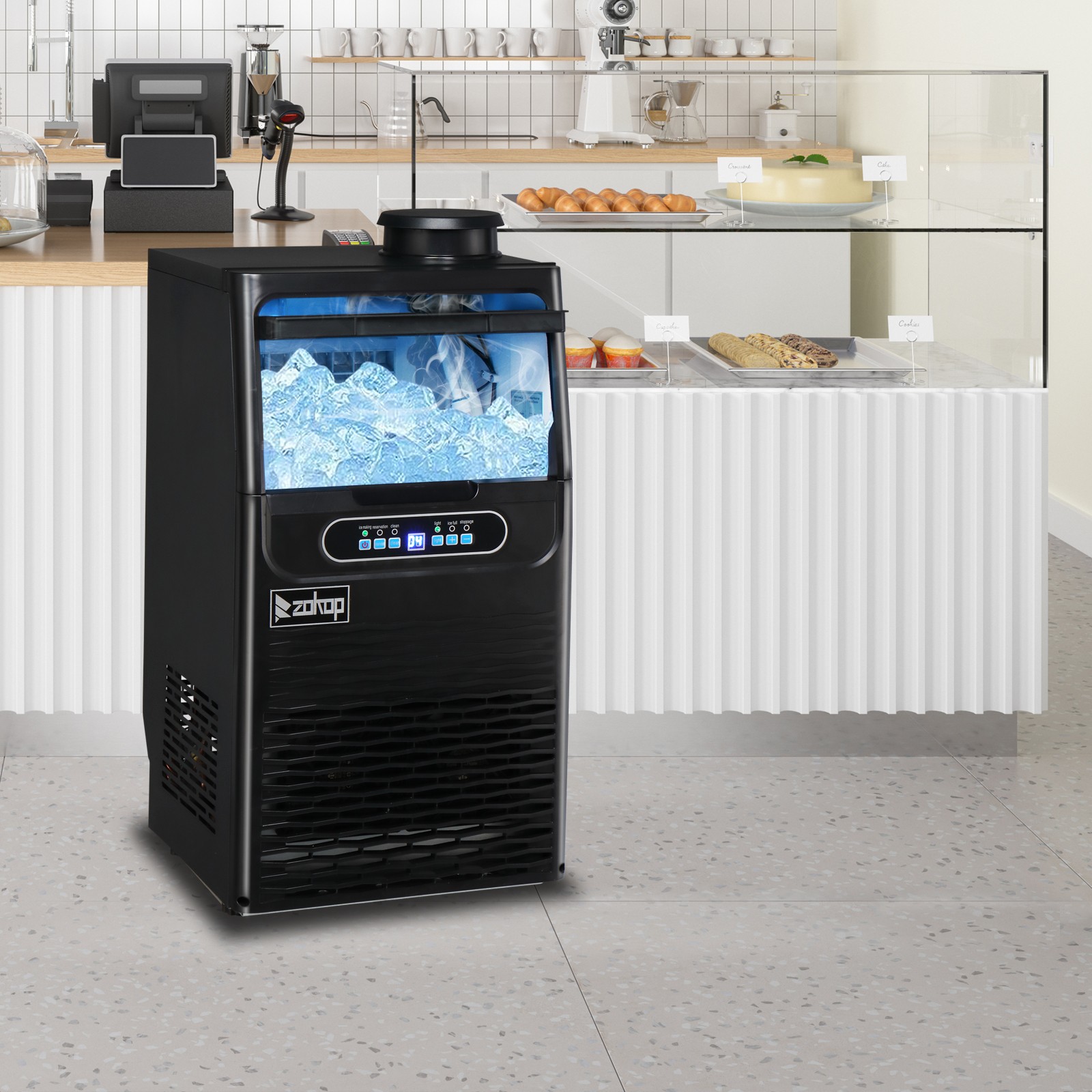 Commercial Ice Maker,70 lbs,2-Way Add Water,Large Ice Maker for School,Home,Bar