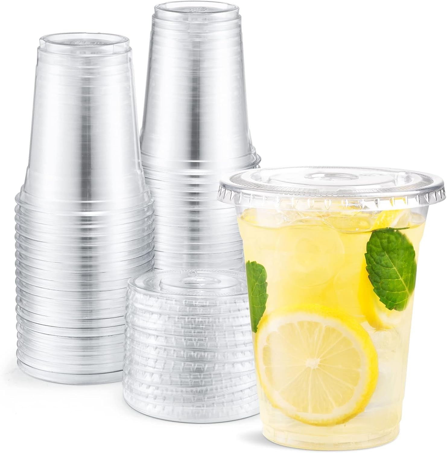 Leak-Proof Clear Plastic Cups with Lids, 100 Set