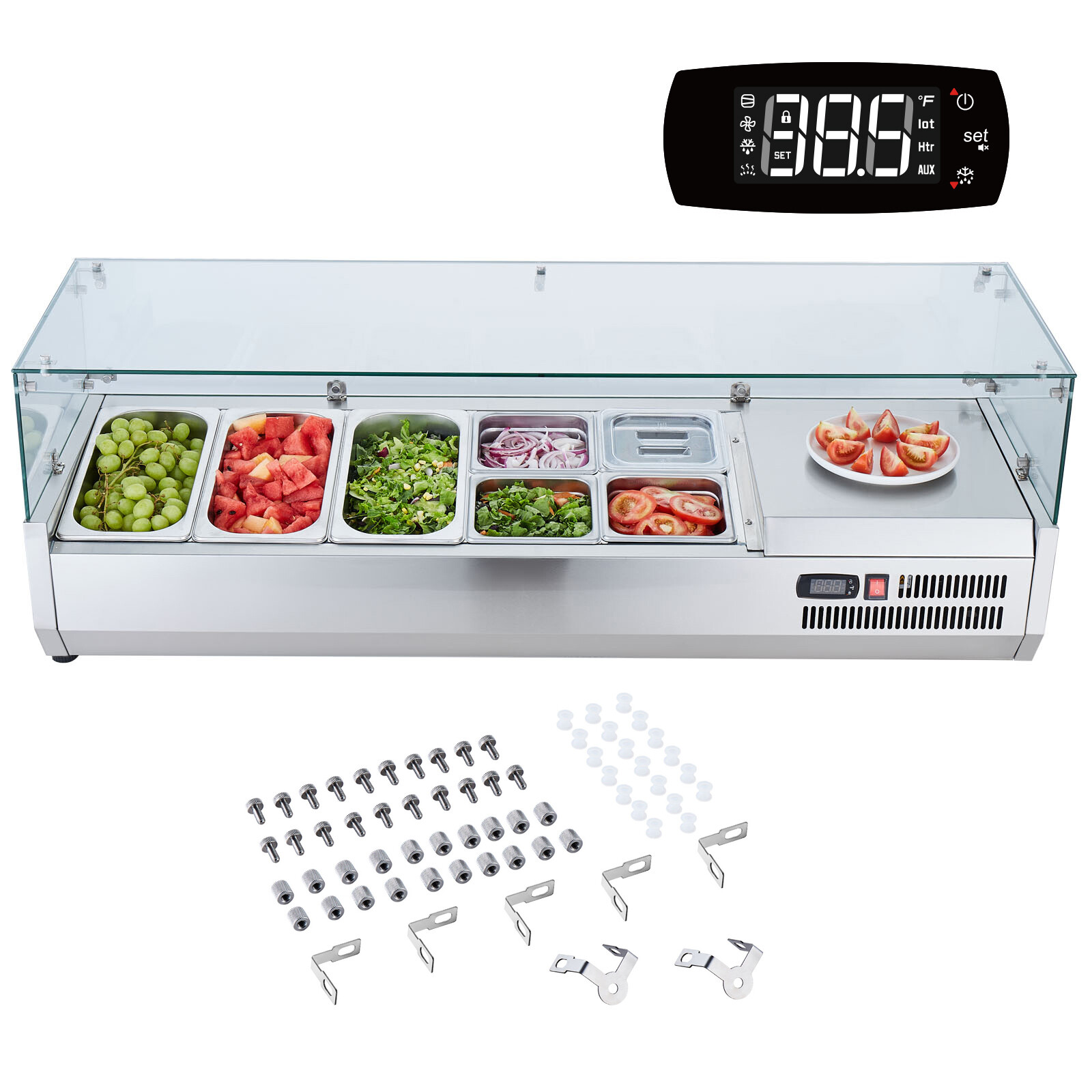 VEVOR 55″ Countertop Refrigerated Salad Pizza Prep Station 140 W Glass Guard ETL