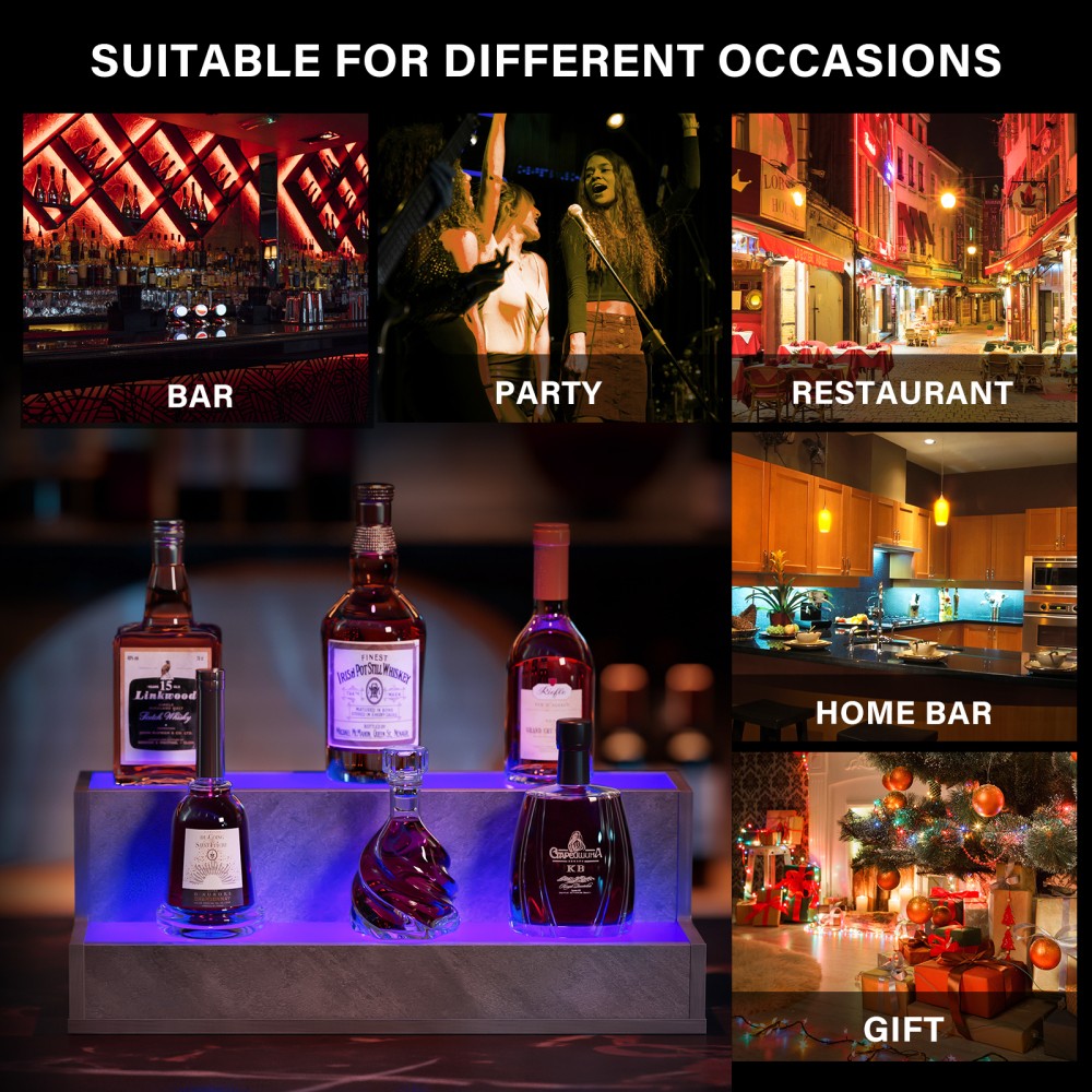 20Inch 2-Tier LED Liquor Display Shelf, App & Remote Control Lighted BottleRack