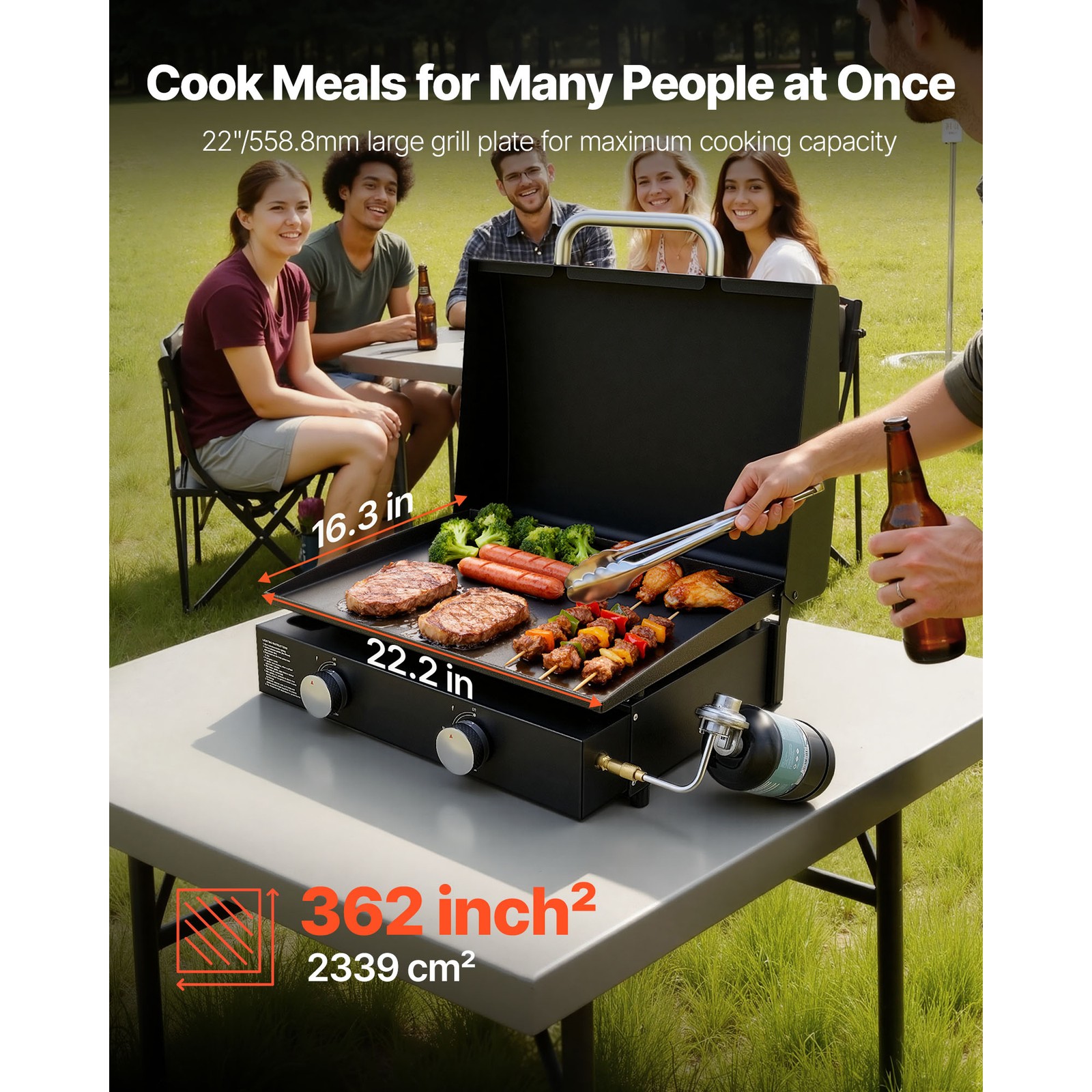 Uimoso Gas Griddle 2/4-Burner 22/29/36 inch Propane Grill with Lid and Wheels