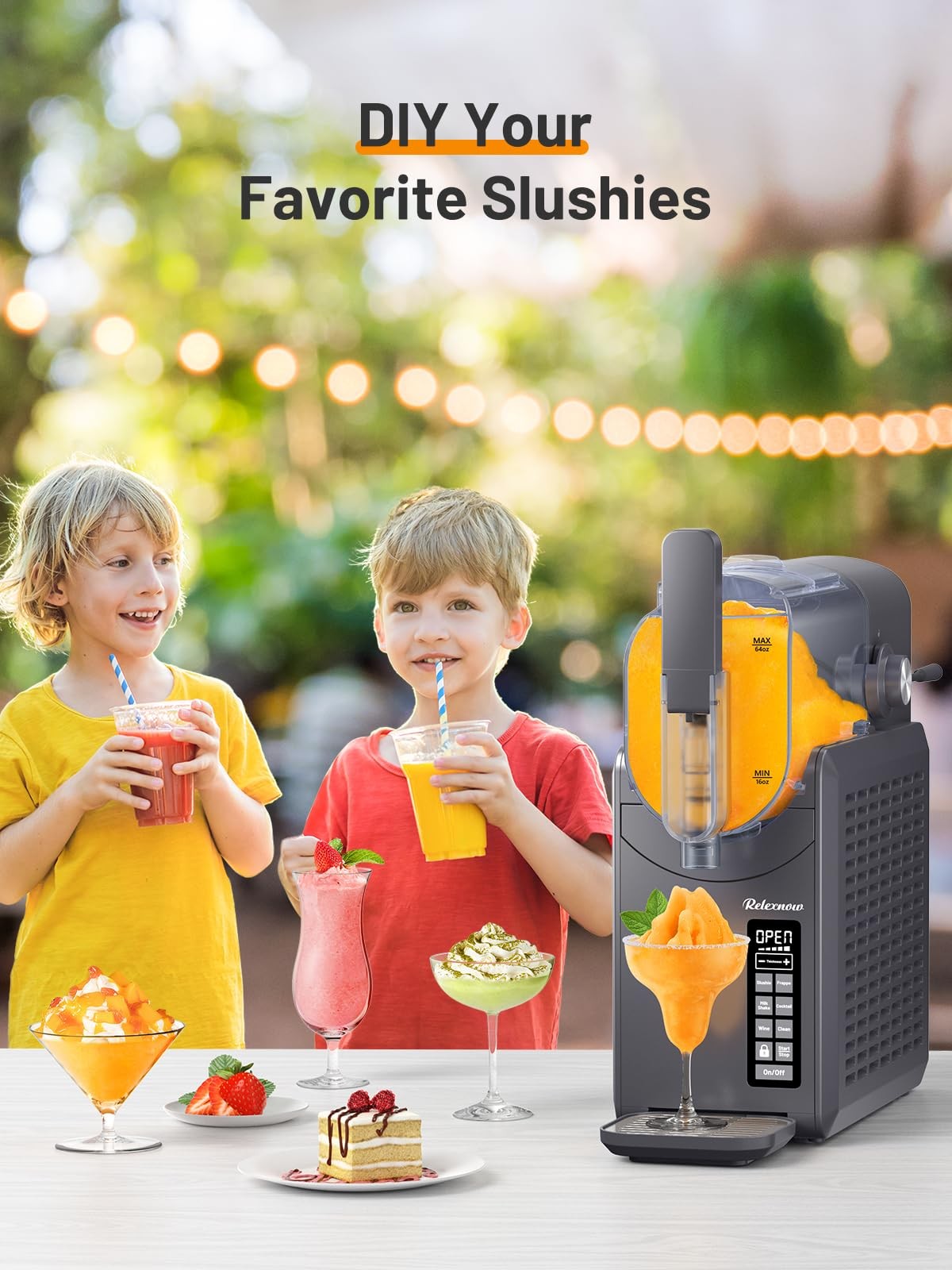 RELEXNOW 88 oz Slushie Machine, No Ice Needed, 6-in-1 Frozen Drink Maker