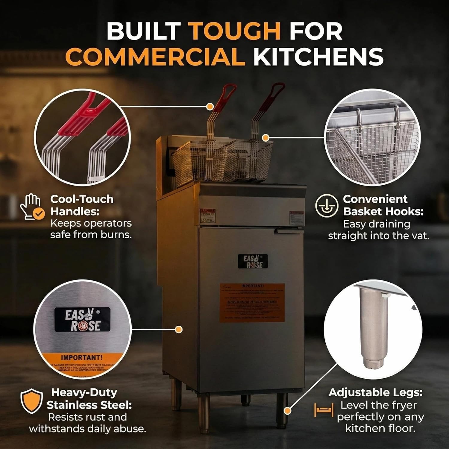 CMI Commercial Floor Deep Fryer Liquid Propane 3/4/5 Burners Fryer with 2 Basket