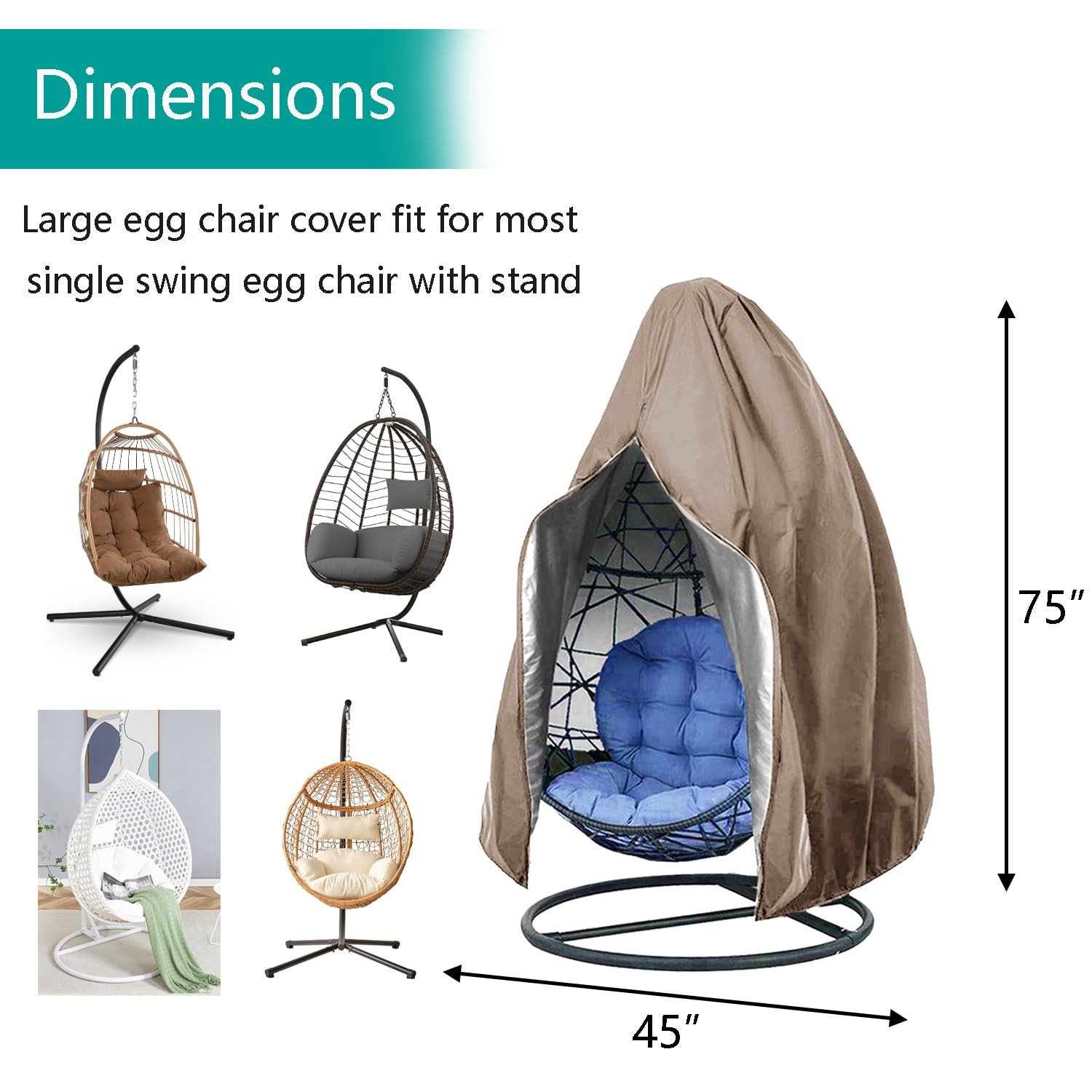 UpgradedPatio Egg Chair Covers with Zipper, Wicker Egg Swing Chair Covers, Water