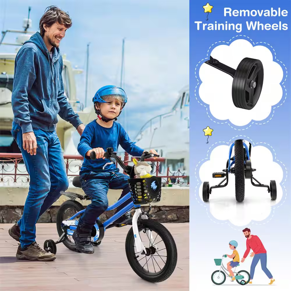 14 In. Kid’S Bike with Removable Training Wheels and Basket for 3-Years to 5-Yea