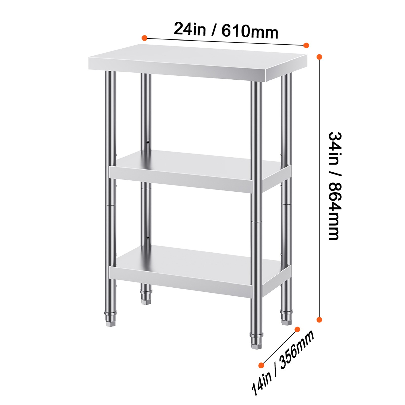 VEVOR Stainless Steel Food Prep Table Commercial Kitchen 14*24/18*48/14*60 in