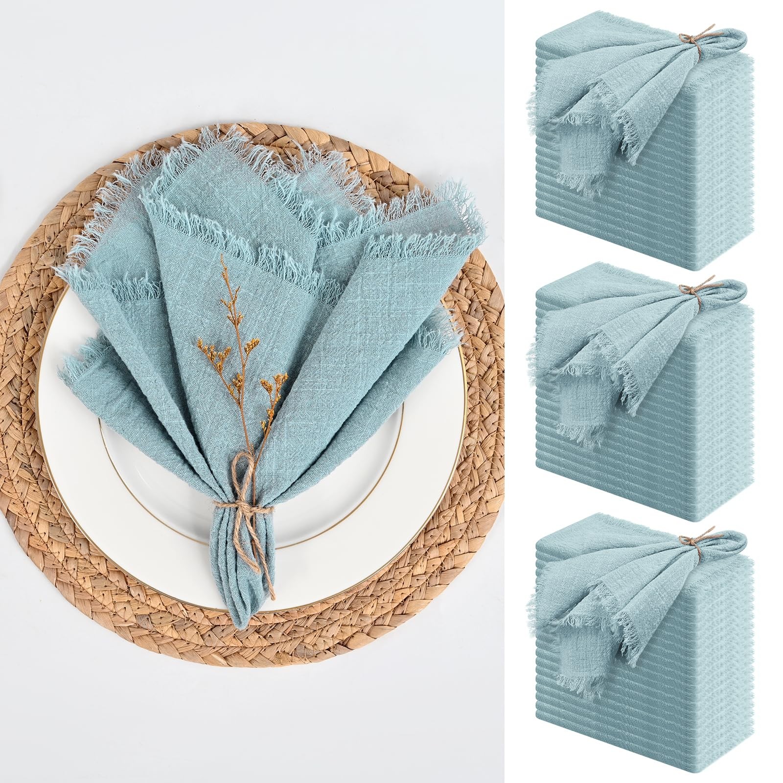 Tomeurperf 60 Packs Dusty Blue Napkins 16X16 Inch Cotton Linen Handmade Cloth