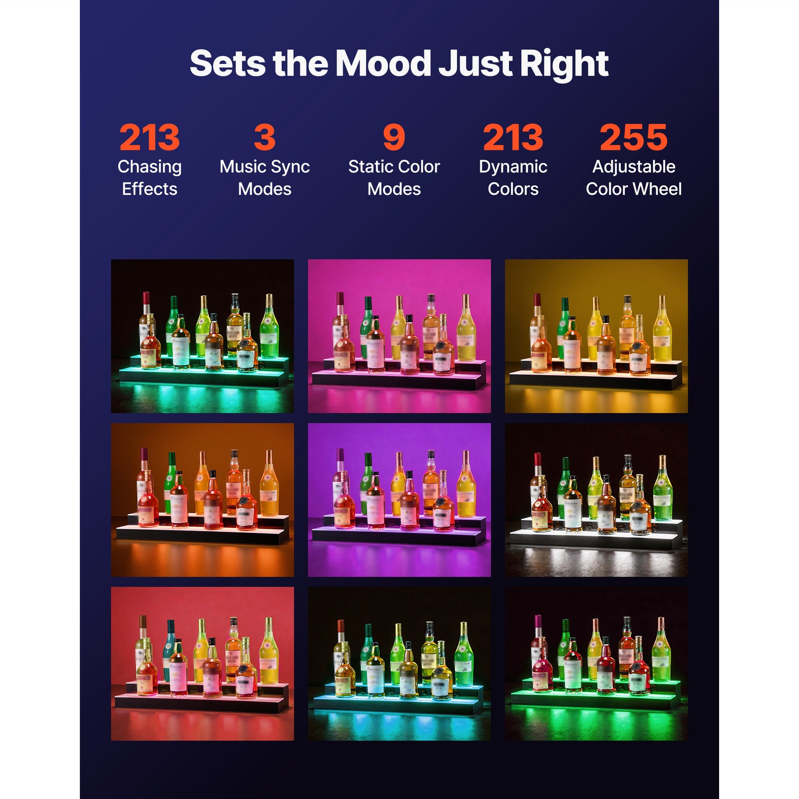 Uimoso LED Lighted Liquor Bottle Display Shelf, 2-Tier, 30-Inch Acrylic for Bars
