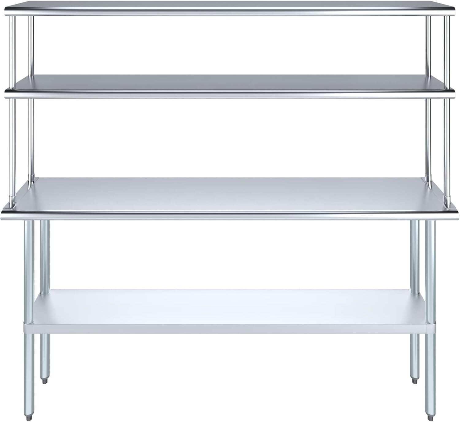 Stainless Steel Prep Table w/ Double Overshelf – Commercial Kitchen Workstation