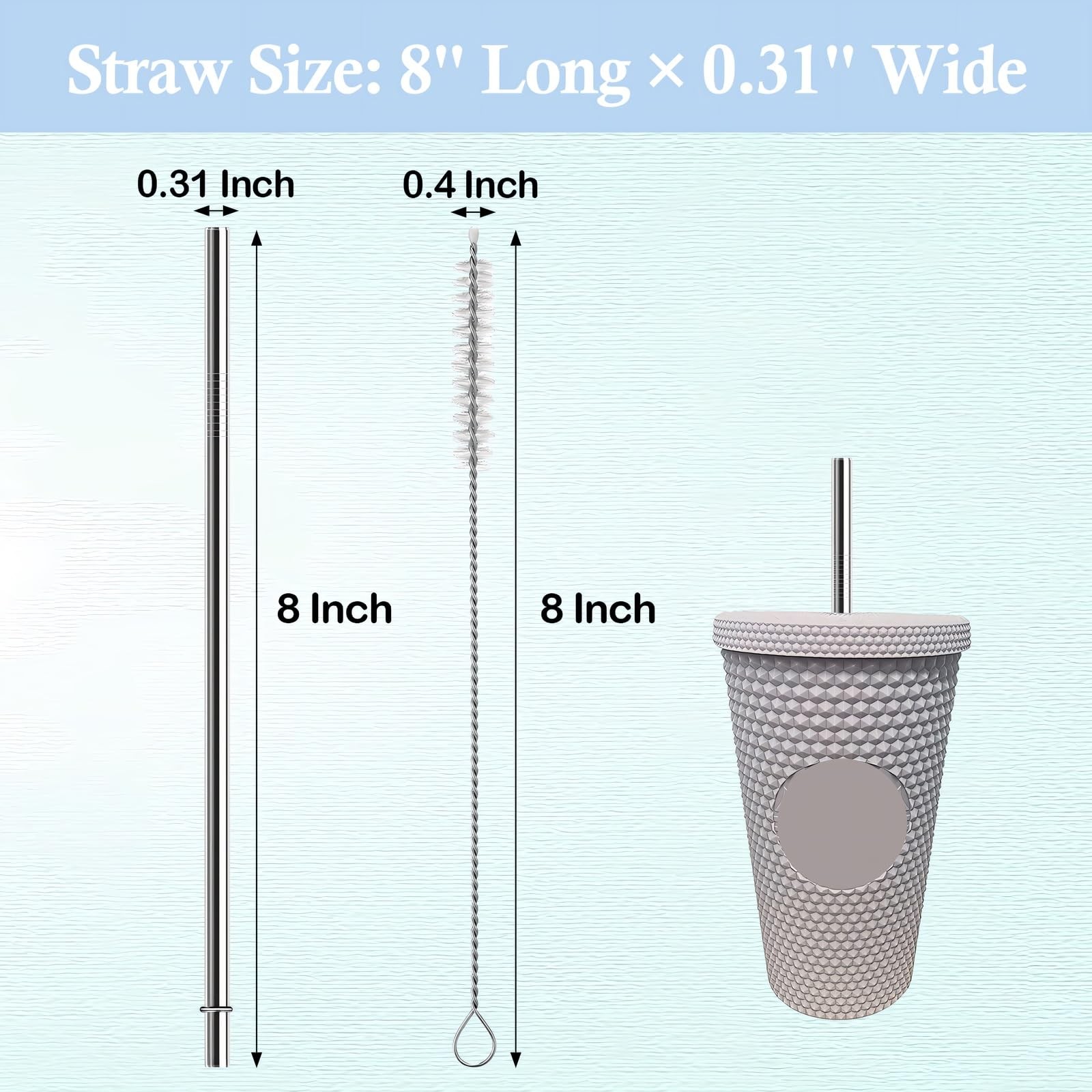 8 Inch Stainless Steel Straws Replacement for 8 inch 6pcs straight, Silver