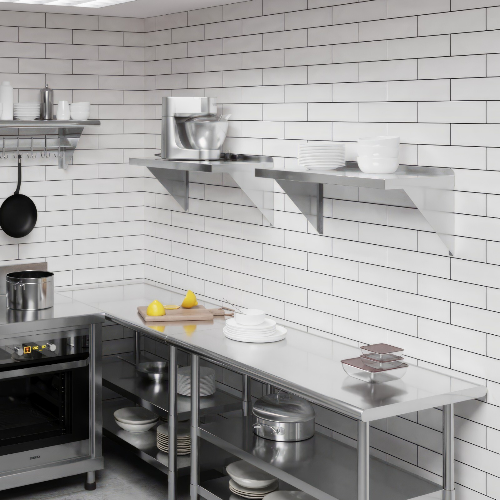 14″ Width x 30″ Length | Stainless Steel Wall Shelf | Square Edge