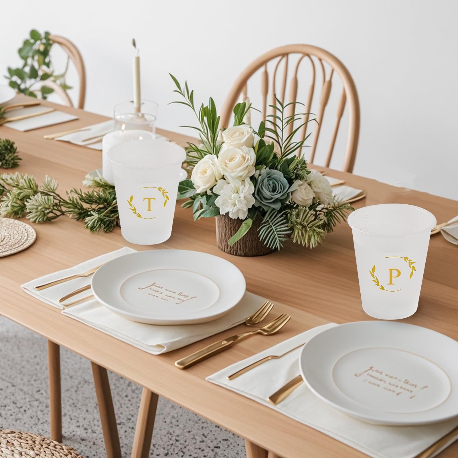 100 Monogrammed Cups Disposable Initial Plastic Cup 12 oz Wedding Personalize…