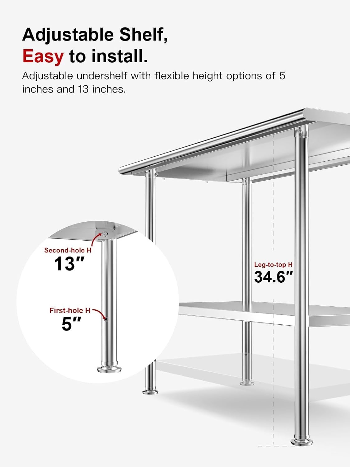 **24×48 All-Stainless Steel Prep Table w/ Backsplash & Adjustable Undershelf**