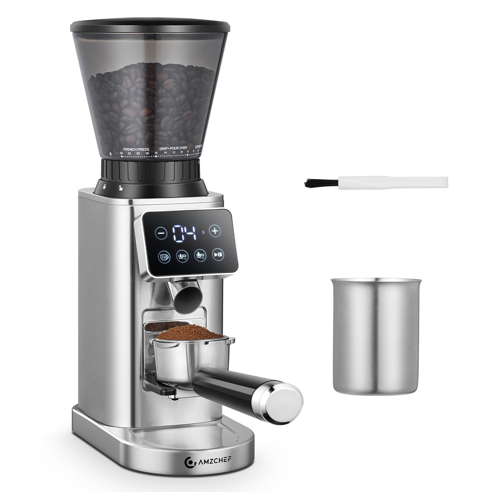 AMZCHEF Coffee Grinder for Home, Precise Grinding, 24 Settings, LED Control