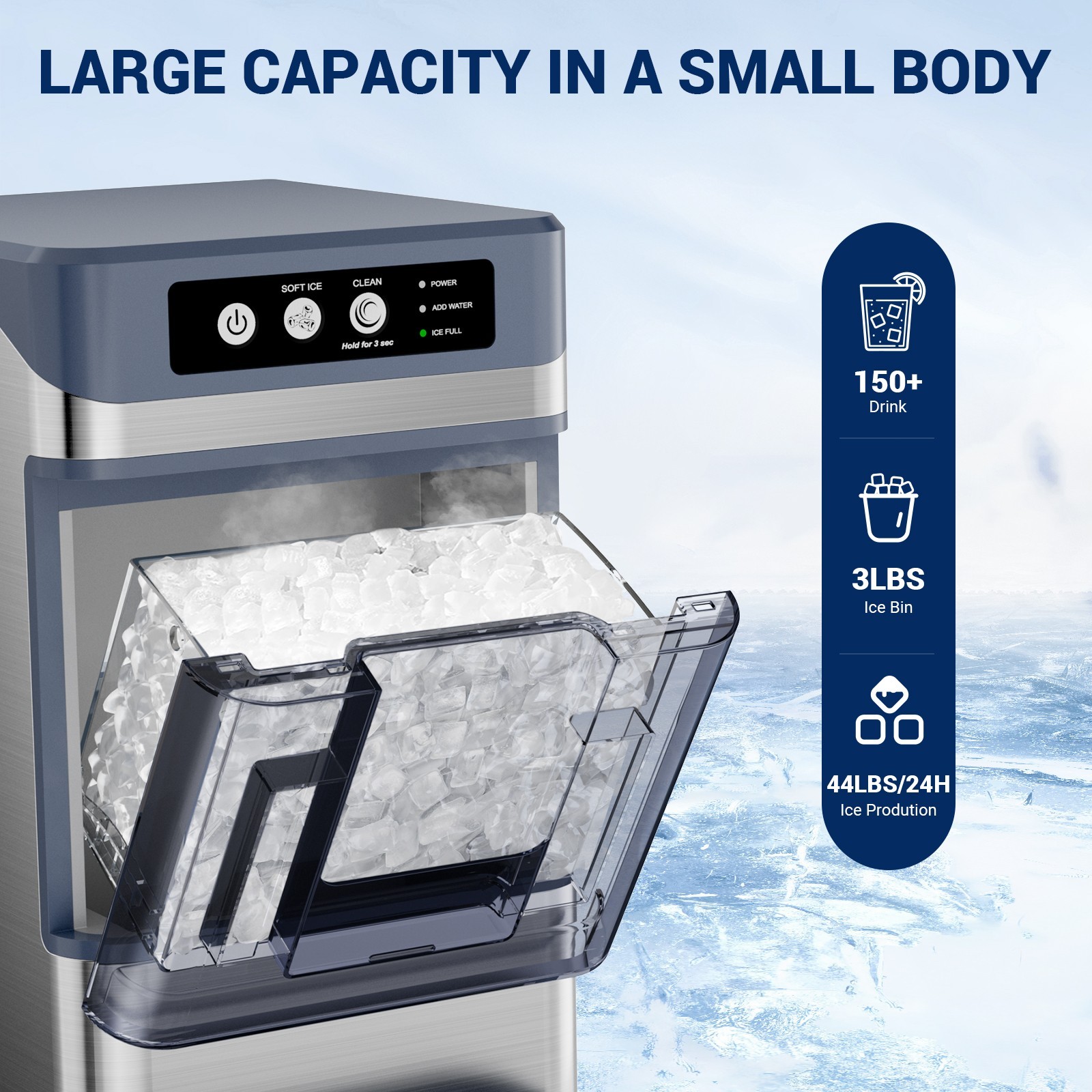 44Lbs/24H Nugget Ice Maker with 0.8 Gal Tank Self-Cleaning Countertop Ice Maker