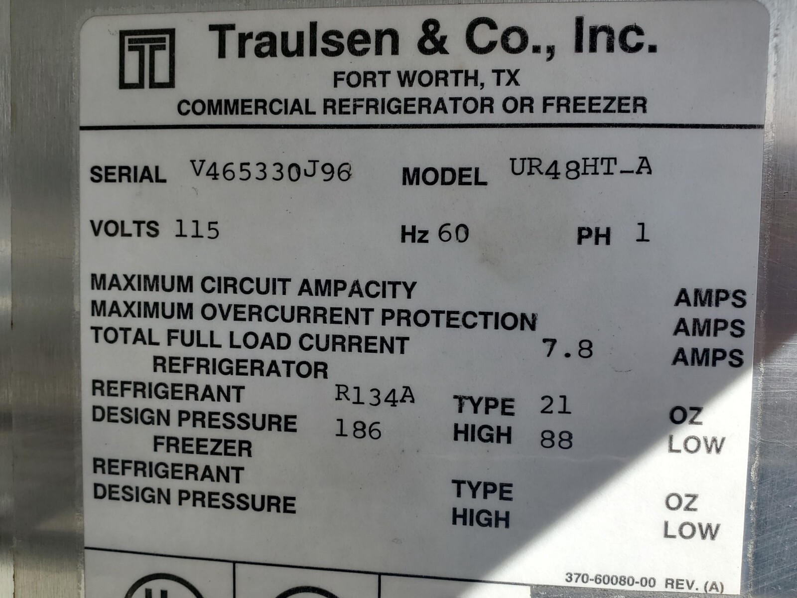 USED TRAULSEN UR48HT_A COMMERCIAL REFRIGERATOR 4 Doors