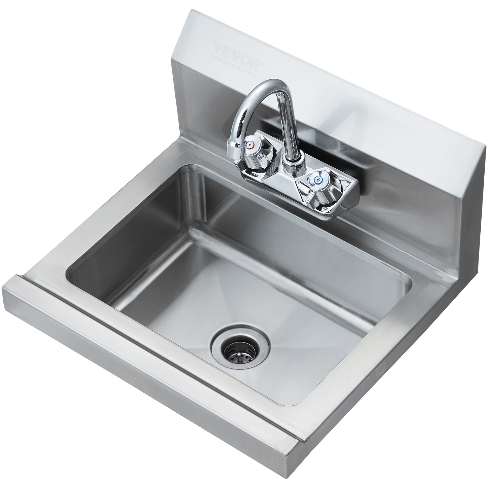 VEVOR 17″x12.8″ Commercial Hand Wash Sink Wall Mount Basin Stainless Steel NSF