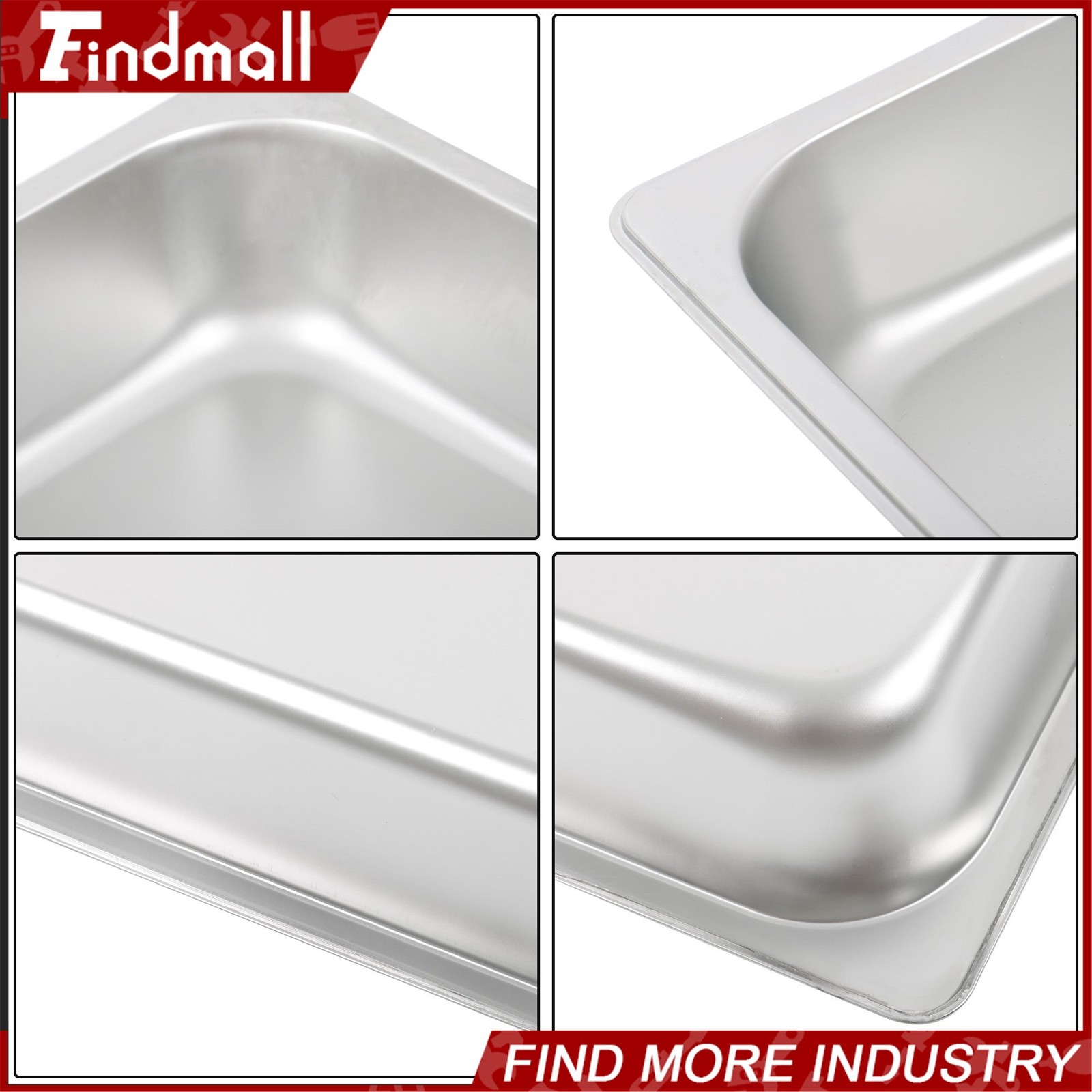 Findmall 2 Pack 2.5″ Deep 1/1 Size Steam Table Pan Hotel Pans Stainless Steel
