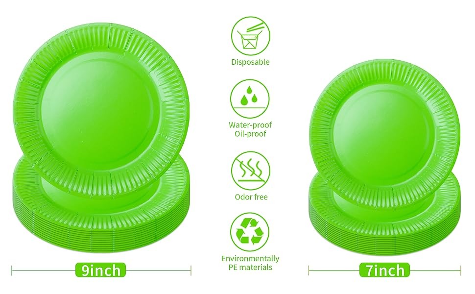 210pcs green Plates And Cups Party Supplies -Green Party Plates Plastic