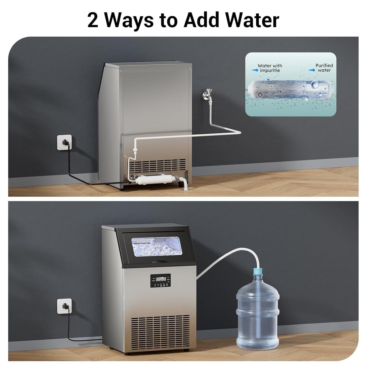 160lb/24H Commercial Ice Maker Machine 50LB Storage Bin 55 Ice Cube Undercounter